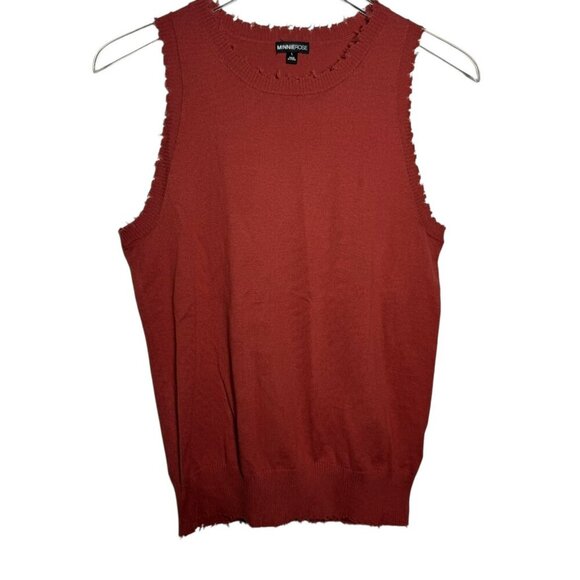 Minnie Rose Cotton Cashmere Sleeveless Neck Frayed Tank Top size Large Spice NEW - Picture 8 of 8